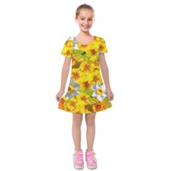 Daffodil Surprise Kids  Short Sleeve Velvet Dress by retrotoomoderndesigns