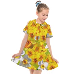 Daffodil Surprise Kids  Short Sleeve Shirt Dress by retrotoomoderndesigns