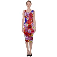 Multicolored Daisies Sleeveless Pencil Dress by retrotoomoderndesigns