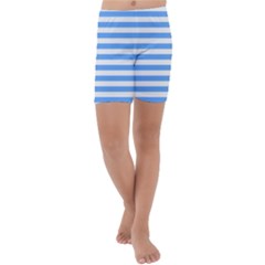 Blue Stripes Kids  Lightweight Velour Capri Yoga Leggings by snowwhitegirl