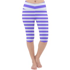 Lilac Purple Stripes Lightweight Velour Cropped Yoga Leggings by snowwhitegirl