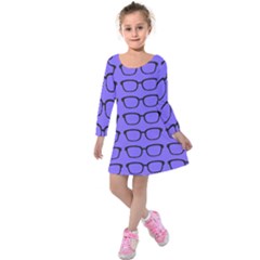 Nerdy Glasses Purple Kids  Long Sleeve Velvet Dress by snowwhitegirl