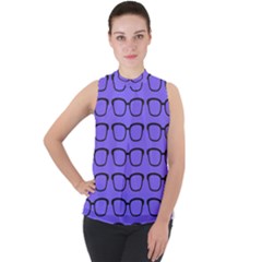 Nerdy Glasses Purple Mock Neck Chiffon Sleeveless Top by snowwhitegirl