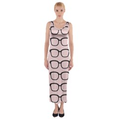 Nerdy Glasses Pink Fitted Maxi Dress