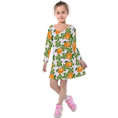 Citrus Tropical Orange Pink Kids  Long Sleeve Velvet Dress by snowwhitegirl