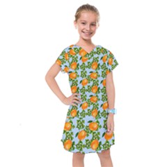 Citrus Tropical Orange Blue Kids  Drop Waist Dress