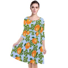 Citrus Tropical Orange Blue Quarter Sleeve Waist Band Dress by snowwhitegirl