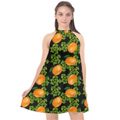 Citrus Tropical Orange Black Halter Neckline Chiffon Dress  by snowwhitegirl