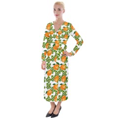 Citrus Tropical Orange White Velvet Maxi Wrap Dress