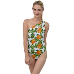 Citrus Tropical Orange White To One Side Swimsuit by snowwhitegirl