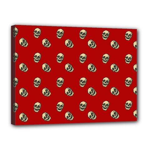 Skull Red Pattern Canvas 16  X 12  (stretched)