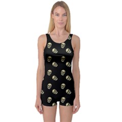 Skull Black Pattern One Piece Boyleg Swimsuit by snowwhitegirl