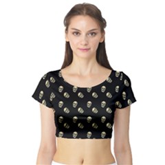 Skull Black Pattern Short Sleeve Crop Top by snowwhitegirl