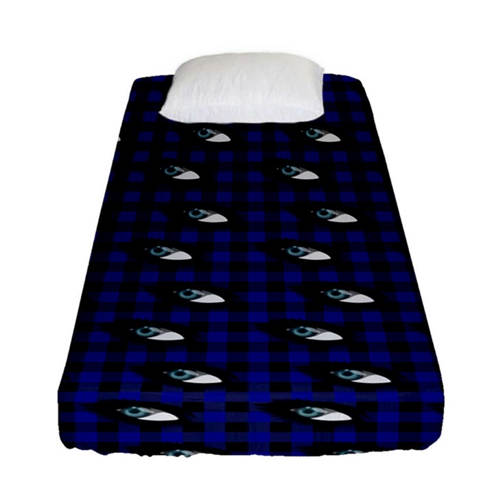 Eyes Blue Plaid Fitted Sheet (Single Size)