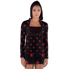 Candy Apple Black Pattern Long Sleeve Hooded T-shirt by snowwhitegirl