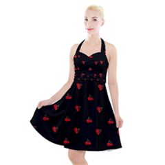 Candy Apple Black Pattern Halter Party Swing Dress  by snowwhitegirl