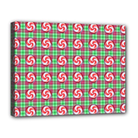 Peppermint Candy Green Plaid Canvas 14  X 11  (stretched)