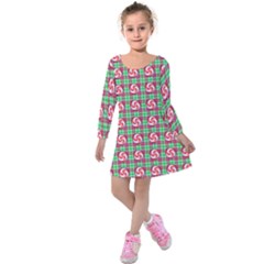 Peppermint Candy Green Plaid Kids  Long Sleeve Velvet Dress