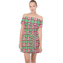 Peppermint Candy Green Plaid Off Shoulder Chiffon Dress by snowwhitegirl