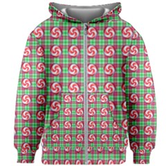 Peppermint Candy Green Plaid Kids  Zipper Hoodie Without Drawstring by snowwhitegirl