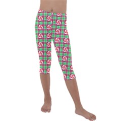 Peppermint Candy Green Plaid Kids  Lightweight Velour Capri Leggings  by snowwhitegirl