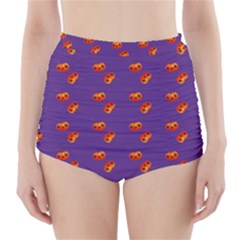 Kawaii Pumpkin Purple High-waisted Bikini Bottoms