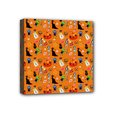 Halloween Treats Pattern Orange Mini Canvas 4  X 4  (stretched) by snowwhitegirl