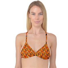 Halloween Treats Pattern Orange Reversible Tri Bikini Top