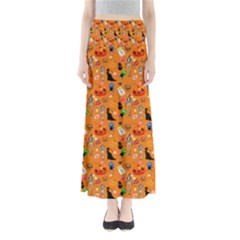 Halloween Treats Pattern Orange Full Length Maxi Skirt by snowwhitegirl