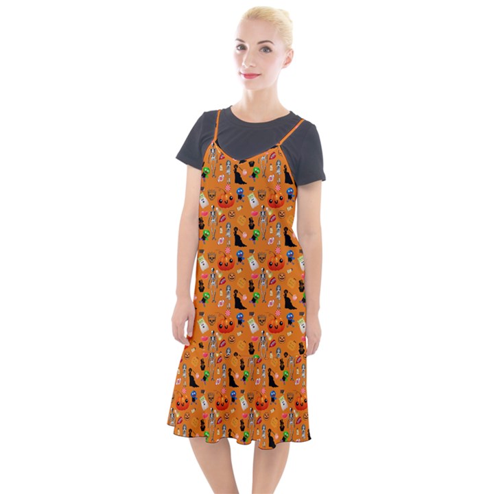 Halloween Treats Pattern Orange Camis Fishtail Dress