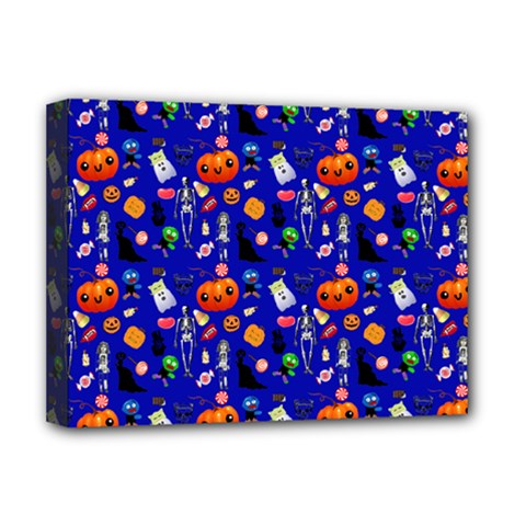 Halloween Treats Pattern Blue Deluxe Canvas 16  X 12  (stretched) 