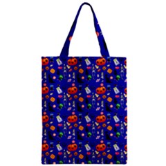 Halloween Treats Pattern Blue Zipper Classic Tote Bag by snowwhitegirl