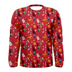 Halloween Treats Pattern Red Men s Long Sleeve Tee