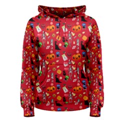 Halloween Treats Pattern Red Women s Pullover Hoodie