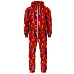 Halloween Treats Pattern Red Hooded Jumpsuit (Men) 