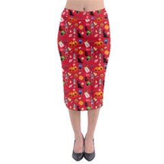 Halloween Treats Pattern Red Midi Pencil Skirt