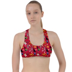 Halloween Treats Pattern Red Criss Cross Racerback Sports Bra