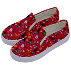 Halloween Treats Pattern Red Kids  Canvas Slip Ons