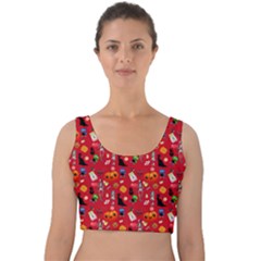 Halloween Treats Pattern Red Velvet Crop Top