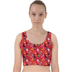 Halloween Treats Pattern Red Velvet Racer Back Crop Top