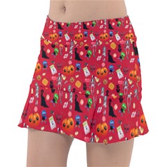 Halloween Treats Pattern Red Tennis Skirt