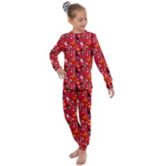 Halloween Treats Pattern Red Kids  Long Sleeve Set 