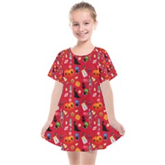 Halloween Treats Pattern Red Kids  Smock Dress