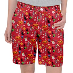 Halloween Treats Pattern Red Pocket Shorts