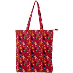 Halloween Treats Pattern Red Double Zip Up Tote Bag