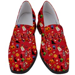 Halloween Treats Pattern Red Women s Chunky Heel Loafers