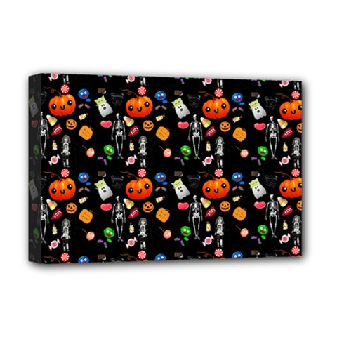 Halloween Treats Pattern Black Deluxe Canvas 18  X 12  (stretched)