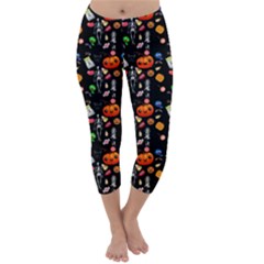 Halloween Treats Pattern Black Capri Winter Leggings 