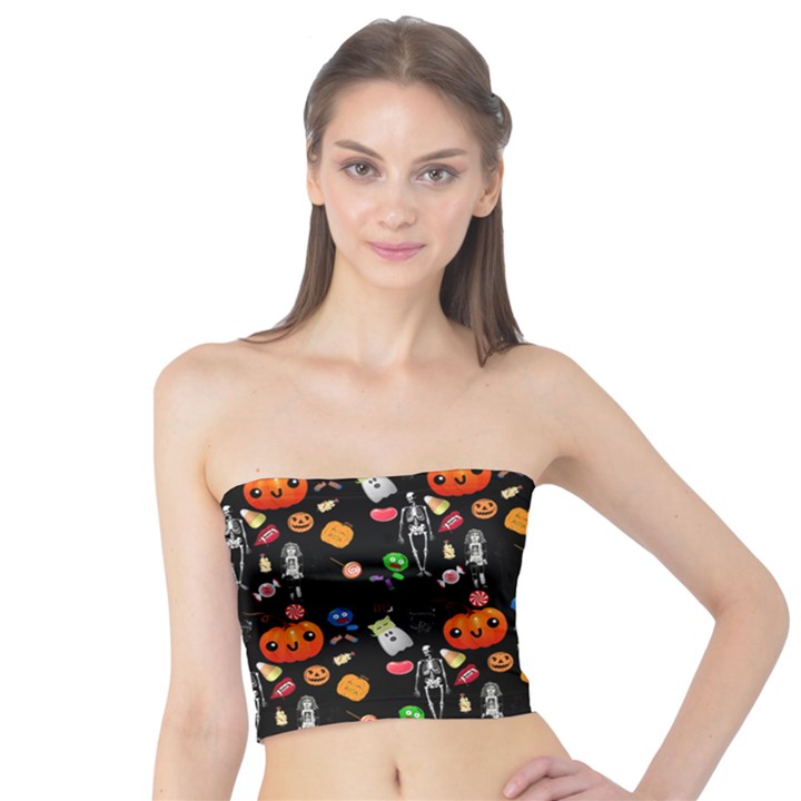 Halloween Treats Pattern Black Tube Top