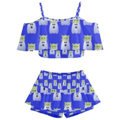 Ghost Pet Blue Kids  Off Shoulder Skirt Bikini by snowwhitegirl